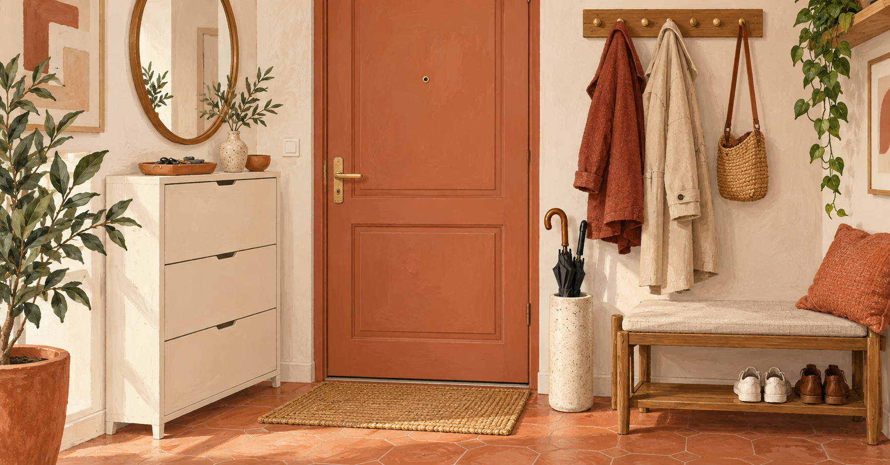 Ingresso piccolo: cinque idee per tenerlo in ordine — illustrazione originale